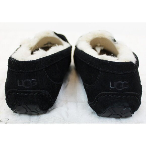 UGG Kid's Ascot Loafers sz 1 Black Suede Wool Fur Soft Comfortable Slipper - Picture 6 of 9